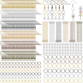 1080pcs أقراط تصنع اللوازم مجموعة 240 ٪ من السنانير مع 420pcs قفزة حلقات القفز 300pcs سدادات سيليكون واضحة ودبابيات العين المسطحة 120pcs لصنع الإصلاح والإصلاح