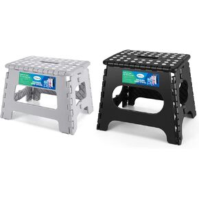 Dyforce Folding Step Stool 9" and 11", Kids Step Stool, Light-Weight Toddler Step Stool for Kitchen, Bathroom, Holds Up to 300 lbs (Grey&Black)