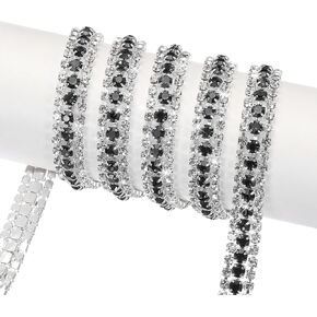MECCANIXITY 2 Yard 9mm 3 Rows Crystal Rhinestone Diamond Close Chain Trim Trimming Claw Cup Chain for Sewing, Crafts, DIY Jewelry Wedding Decorations Silver Rose Red White