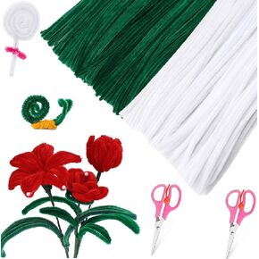 200 PCS Pipe Cleaners, Dark Green White Chenille Stems Creative Craft Pipe Cleaners for St. Patrick's Day Christmas Crafts Decorations, Boutiques, Sewing, Weddings, Home