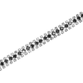 Crystal Rhinestone Close Chain Trim, 3 Rows 1 Yard Dress Embellishments, Sparkly Diamond Strips Applique Embellishment for Craft/Sewing Clothes/Wedding [Rose Gold-Based White]