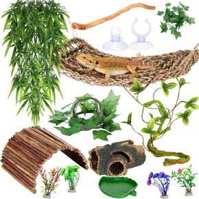 19 PCS ملحقات دبابة التنين الملتحي جسر الزواحف جسر أرجوحة جسر الغابة المتسلق كروم فرع تيراريوم فرع الديكور للاختباء تسلق الأفعى السحلية السحلية Chameleon