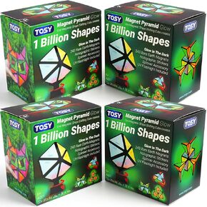 TOSY Magnet Pyramid Glow - 1 Cube Transforms into 1 Billion Shapes (Flowers, Vase for Mom/Her/Wife, 12 Pieces, 243 Rare Earth Magnets, Holographic Design Magnet Tiles, 4-Pack