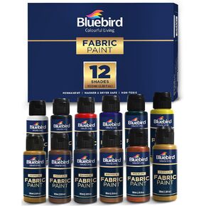 طلاء النسيج Bluebird 12 عبوة ، ألوان أساسية ، 3.4 أوقية كل منهما ، دهانات نسيج دائمة للملابس