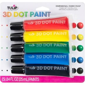 Tulip 3D Dot Art Fabric Paint Kit Rainbow 5-pack, Permanent Paints, Machine-Washable, Nontoxic, Great for Fashion Designs, 5-Pack