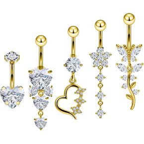 Vsnnsns 14G Belly Button Rings Belly Rings for Women Stainless Steel CZ Opal Dangle Belly Button Piercing Jewelry Belly Rings Bars Curved Navel Ring Barbell Body Jewelry Piercing for Women Men 11Pcs