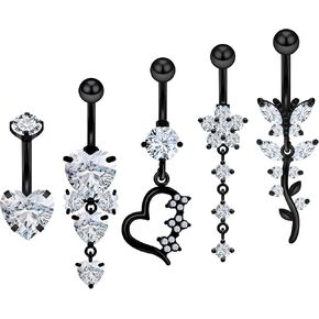 Vsnnsns 14G Belly Button Rings Belly Rings for Women Stainless Steel CZ Opal Dangle Belly Button Piercing Jewelry Belly Rings Bars Curved Navel Ring Barbell Body Jewelry Piercing for Women Men 11Pcs in Kuwait