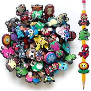 Garetheora 30 50Pcs Random Cartoon Pencil Topper Decorations, Different Cute Pencil Clip for Students School (50)