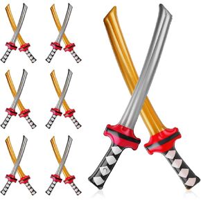 12pcs سيف ساموراي قابلة للنفخ ، سيوف قابلة للنفخ للأطفال تفجير ألعاب سيف نينجا لعب أزياء الأسلحة لإلحاح لوازم الحفلات Ninja Cosplay (الذهب ، الفضة)