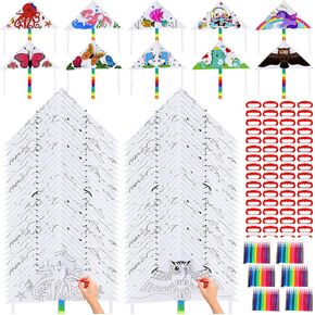 Libima 60 Pack Kites Barge للأطفال والبالغين بشكل كبير 39.4 بوصة Make Make Kit الطائرات الورقية مع الأقلام بالألوان المائية والسلاسل مقابض تزيين الطلاء للأنشطة في الهواء الطلق