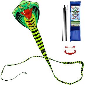 طائرة كوبرا كبيرة ، 33 × 28 بوصة طائرة ورقية ملونة مع شاطئ مبتدئ بطول 8 أمتار مع مقبض متعرج و 100 متر أنشطة في الهواء الطلق في الهواء الطلق في الهواء الطلق