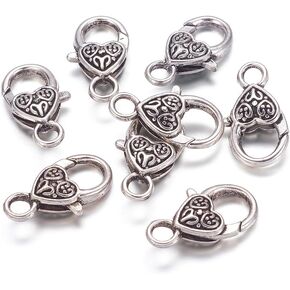 KISSITTY 50-Piece Tibetan Antique Silver Large Heart Lobster Claw Clasps 1x0.55 Inch Jewelry Making Findings