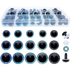 Bestcyc 1 Box (120pcs) 14mm/16mm/18mm الأزرق الأزرق بريق بريق سلامة بلاستيكية عيون كروشيه الدمية مع غسالات لصنع DIY أو إصلاح الحيوانات المحشوة بدماء ، دمية ، لعبة ، الكروشيه ، الإمدادات