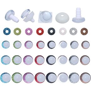 ARTCXC 96Pcs 18-25mm 3D Glitter Safety Eyes with Washers for Crocheting White Eyeball Moon Safety Eyes for Amigurumi Crochet Eyes for DIY Making Plush Animal Doll Puppet Animal.etc DIY Project