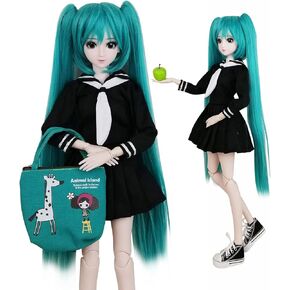 1/3 SD DOLL 24 "كرة مفصلية هدية BJD +مكياج +مجموعة كاملة الزي المدرسي الفتيات الأخضر الشعر