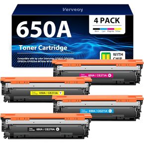 650A Toner Cartridge CE270A CE271A CE272A CE273A High Yield Toner Set 4-Pack Replacement for HP 650A Black Toner for Color Enterprise CP5525dn CP5525n CP5525xh M750dn M750n M750xh Printer (with Chip)
