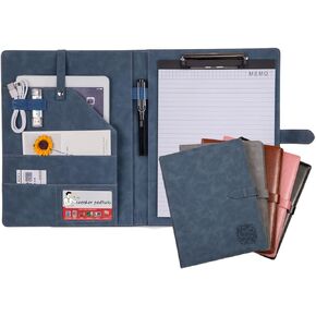Padfolio Portfolio Leather Binder ، منظم المستندات القانونية المقابلة ، مجلد Padfolio Clipboard ، حامل بطاقة العمل شمل 2pcs وسادة كتابة الحجم (الأزرق)