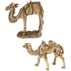 2pcs تمثال الجمل النحاس العتيق بشكل رائع سحر مصنوع يدويًا لزخرفة ديكور منزل سطح المكتب