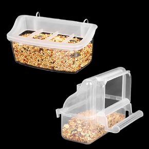 Small Bird Feeder Bowls, 2 Pcs Plastic Removable Parret Hanging Feeder Cup, Food & Water Dispenser Bowl for Cage Cockatiel Conure Parakeet Lovebird (Transparent)