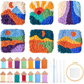 Punch Needle Kits for Adults Beginner - Punch Needle Kit, Punch Needle Coasters Kit, Punch Needle Embroidery Kit, 6 Pattern DIY Punch Stitching Kit with Tools, Yarns, Hoop, Instruction