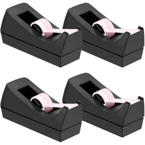 Qwork Desk Tape Dispenser 4 PCS ، قاعدة أسود ، غير انزلاق ، متوافقة مع 1 "شريط قياسي أساسي