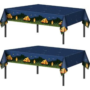 Camping Party Decorations Camping Tablecloth Adventure Camp Out Table Cover Plastic Rectangular Picnic Hiking Table Cloth for Picnic Hiking Camping Birthday Party Supplies(2 Pieces)