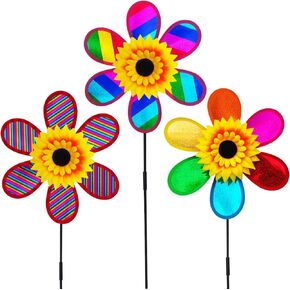 Whirligigs Wind Spinner, 3PCS Plastic Pinwheel, Sunflower Colorful Wind Spinners, 10.6inch Garden Windmill Spinner, DIY Pinwheel Craft Lawn Courtyard Outdoor Decoration