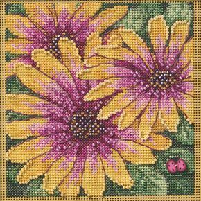 Mill Hill African Daisies Beaded Counted Cross Stitch Kit 2025 Buttons & Beads Autumn MH142521, Multicolor, 5.25 x 5.25 Inches
