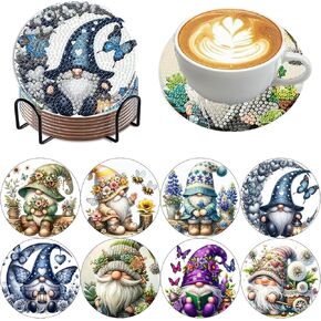 8 مجموعات CATTERS CATTERS Pack Diamond Art - Gnomes Diamond Painting Coasters مجموعة مع منصات Cork Holder و DIY KITS CARTER CARTS للبالغين المبتدئين الهدايا المثالية