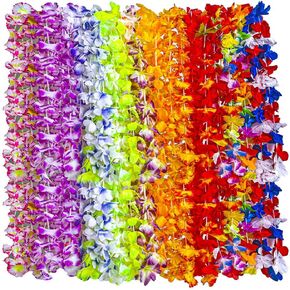 Hawaiian Leis 50pcs, Luau Birthday Party Decorations, Hawaiian Necklace Silk Flower leis for Luau Beach Birthday Party Decorations and Party Supplies