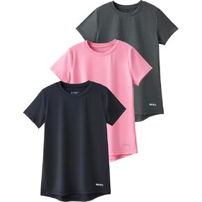 4 Pack: Youth Girls Athletic Shirts, Short Sleeve Dry Fit Apparel Tech Tshirts, Sports Activewear for Kids Teens