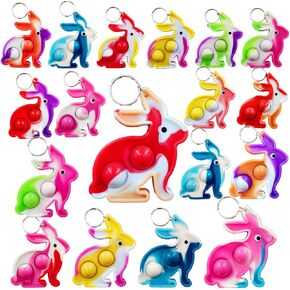 24 Packs Push Fidget Bubble Bulk Rainbow Rabbit Mini Pop Keychain Fidget for Teens and Kids, Party Favors Birthday Student Prizes Gifts