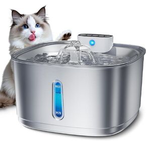 Stainless Steel Cat Water Fountain Wireless - 108oz/3.2L Cordless Pet Fountain with 4000mAh Battery, Motion Sensor & 3 Modes, Ultra Quiet Automatic Water Dispenser for Cats, Dogs, and Small Pets