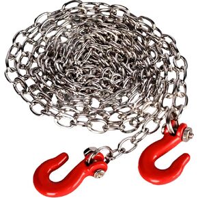 Mini Metal Trailer Chain with Tow Hook Decoration High-Simulation Metal Tow Hook 100cm Chain Kit for 1/10 Scale RC Crawlers Compatible with Traxxas TRX4, Axial SCX10 Series – Off-Road Recovery