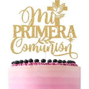 Gold Glitter Mi Primera Comunion Cake Topper ، الإسبانية معمودية/الشركة المقدسة الأولى ، مستلزمات الحفلات التعميد للاستحمام.