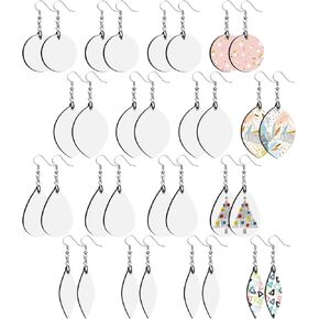 32pcs تسامي الفراغات القرط ، pletpet 4 أنماط نقل الحرارة مزدوجة أقراط الطباعة غير مكتملة مع 32 ٪