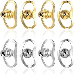 8 PCS Metal Earring Backs Replacements for Droopy Ears, Locking Bullet Heavy Earring Support Backs for Studs Earlobe Large Flat Tight Earrings Lifter Backers for Heavy Earrings(Gold & Silver)