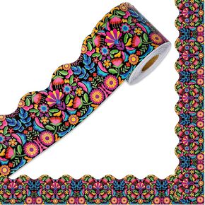 65.6 قدم مكسيكي مهرجان الأزهار النبيذ الحدود الزهرة الملونة زهرة القالب قطع القطع Cinco de Mayo Black Border Sticker لفة للعودة إلى المدرسة منزل الفصول الدراسية