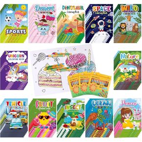 Spakon 144 PCS Colling Book مع Crayon for Kids Bulk Dinosaur Animal Unicorn Space Maze Mini Colling Book for Kids Toddler Ages 3-10 Birthder