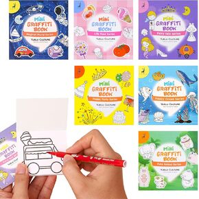 6Pcs Mini Coloring Books for Kids Ages 3+, 3x3 Inches Pocket Size Coloring Books for Classroom Activity Travel Stress & Anxiety Relief (300 Pages)