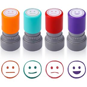 4pcs Teacher Stamps, 4 Vibrant Colors Mood Stamp for Grading Interactive Emotional Expression Tool School Classroom Office Stationery Supplies for Journal Scrapbook