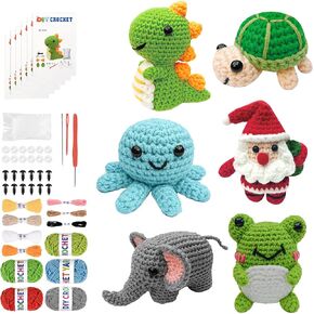 6pcs Crochet Kit للمبتدئين ، 2026 DIY Craft للبالغين والأطفال ، هدية رائعة لعشاق الكروشيه ، ومجموعات الحيوانات الكروشيه مع مقاطع فيديو خطوة بخطوة ، خيوط ، خطاف الكروشيه ، هدية عطلة عيد الميلاد