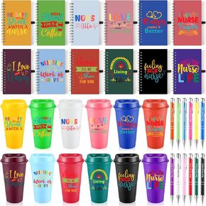 Skylety 36pcs أفضل هدايا الممرضة للمرأة تقدير هدايا التقدير 16oz أكواب القهوة البلاستيكية ، والمفتحة ونقاط الشكرة ، شكرًا لك على زملاء العمل في التخرج عيد ميلاد (تقدير الممرضة)