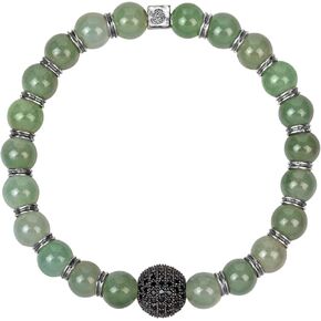 KARMA AND LUCK - Abundant Vitality - Men's 925 Sterling Silver Real Cubic Zirconia Ball Stretch Bracelet Handmade with Love in Bali - Size: 7.5" Stretch - Ready to Gift for Him