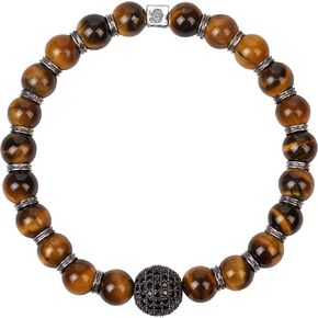 KARMA AND LUCK - حيوية وفيرة - سوار مطاطي من الفضة الإسترلينية عيار 925 للرجال مصنوع يدويًا بحب في بالي - الحجم: 7.5 بوصة قابل للتمدد - جاهز لتقديمه كهدية له in Kuwait
