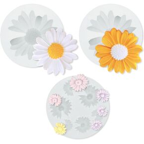 3pcs daisy زهرة السيليكون العفن مجموعة DIY 3D زهرة فندان والكب كيك أعلى القوالب ، daisy قوالب للراتنج والشموع والشوكولاته وزينة الكيك