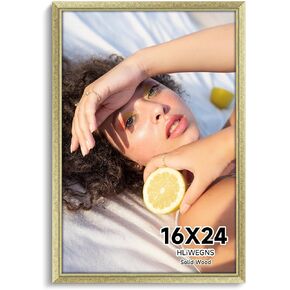 Vintage Gold 16x24 Frame - Single Frame - Solid Wood 16 x 24 Poster Frame with Plexiglass for Wall Gallery Display, 16x24 Picture Frame for Puzzles, Artwork, Photos and Posters - Ideal Christmas Day