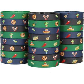 24 Pack Mexican Fiesta Silicone Wristbands Bracelets ، عيد ميلاد الديكور Cinco de Mayo تحت عنوان الحفلات للأطفال
