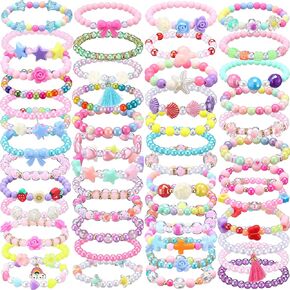 Ecally 50 PCS Kids Bracelets for Girls Bulk Beaded Beaded Beaded Birclets Little Girls Party Party Favor