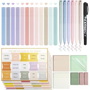 30 PCS Bible Journaling Kite ، مستلزمات دراسة الكتاب المقدس الملونة ، 12 باستيل لا نزيف عالياً و 6 أقلامًا ملونة ، وملاحظات لزجة شفافة وعلامات الكتاب المقدس وأكثر من ذلك ، مجموعة تعليقات الكتب للنساء والرجال